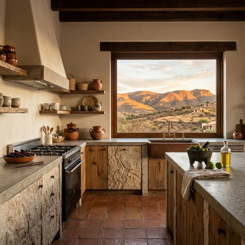 Cocina contemporánea con texturas de piedra